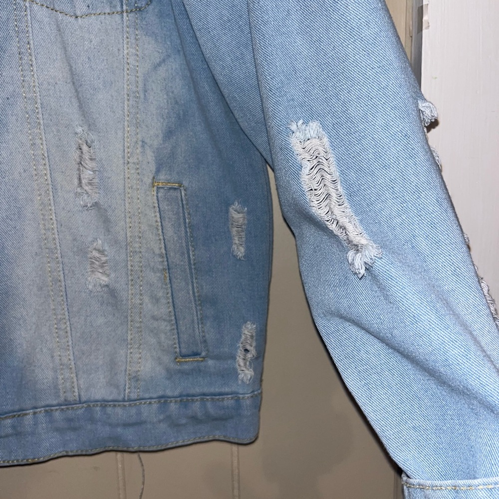 Ina Light Blue Distressed Jean Jacket - Picture 5 of 10